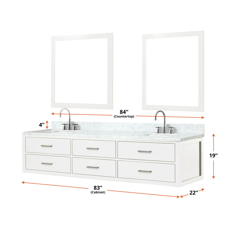 Lexora 84'' Wall Mounted Double Bathroom Vanity with Marble Vanity Top